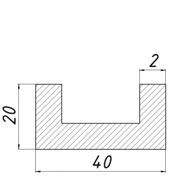 Алюминиевый швеллер 40Х20Х2 мм AS (П-образный профиль) 